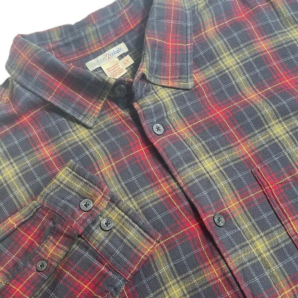 Carbon2Cobalt Men's Plaid Long Sleeve Button-Up Flannel Shirt Size LT
